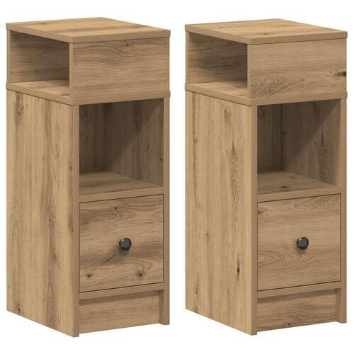 Sengeborde 2 stk. med skuffe 25x31x66 cm kunsteg