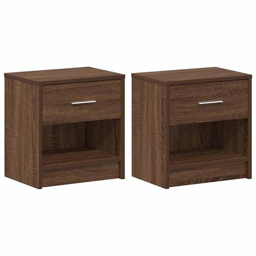 Sengeborde 2 stk. med skuffe brun egetræsfarve 39x28x41 cm