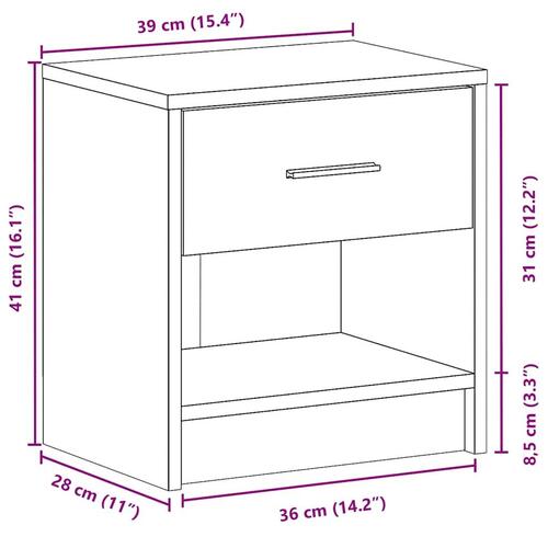Sengeborde 2 stk. med skuffe 39x28x41 cm sort