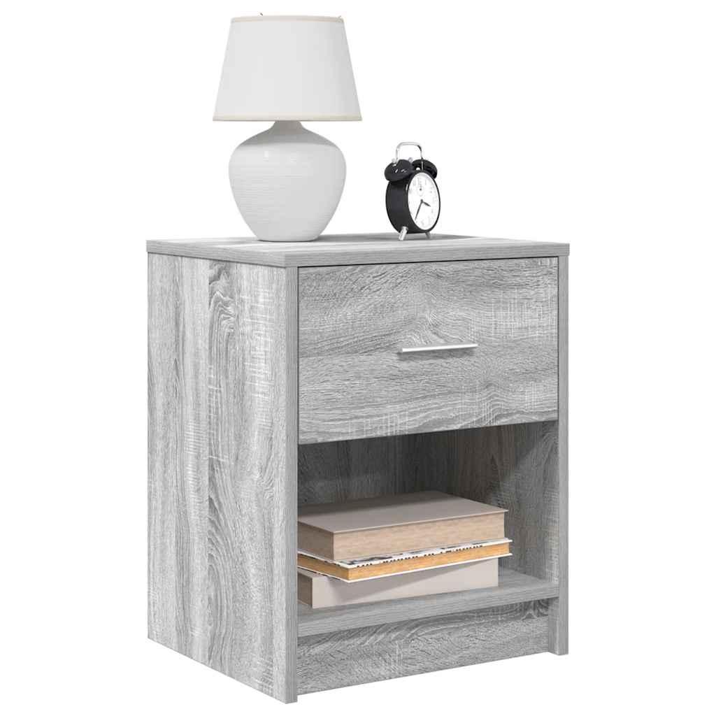 Sengeborde 2 stk. med skuffe 40x34x50 cm grå sonoma-eg