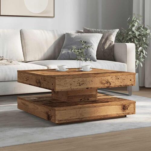 Sofabord 360 grader drejeligt 70x70x34,5 cm antikt træ