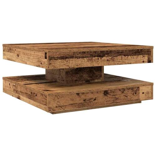 Sofabord 360 grader drejeligt 70x70x34,5 cm antikt træ