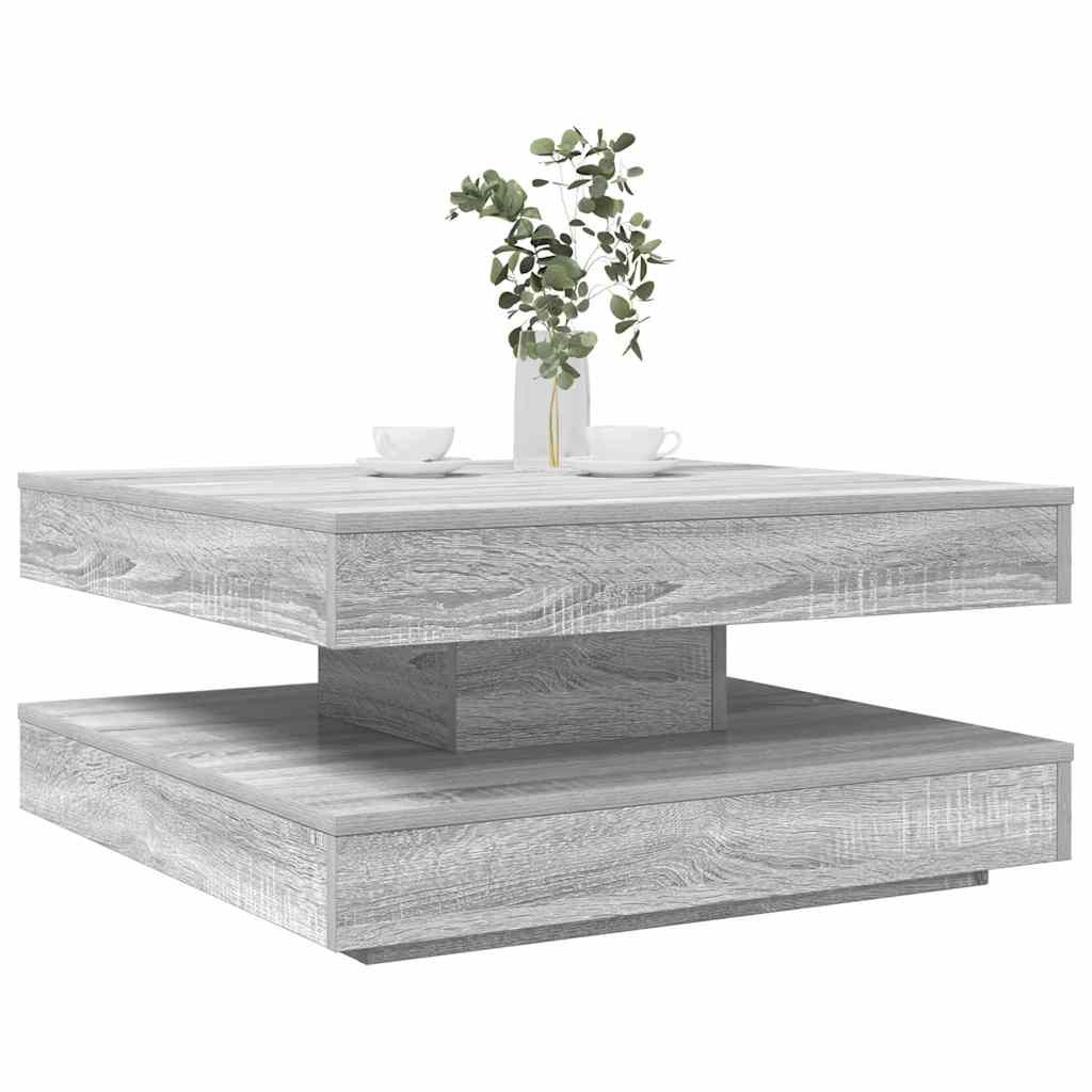 Sofabord 360 grader drejeligt 70x70x34,5 cm grå sonoma-eg
