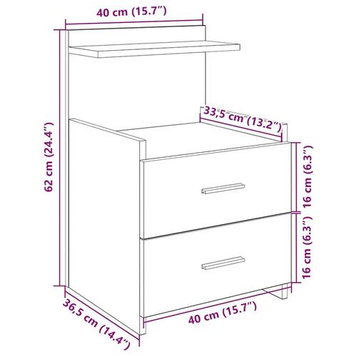 Sengebord med 2 skuffer 40x36,5x62 cm hvid