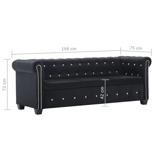 3-personers chesterfieldsofa fløjlsbeklædning 199 x 75 x 72 sort