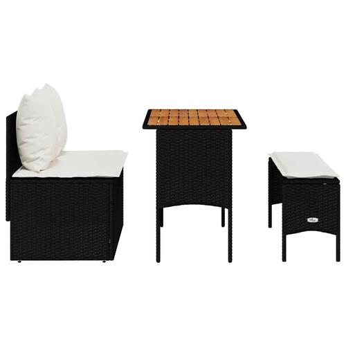 Spisebordssæt til haven 3 dele med hynder polyrattan sort