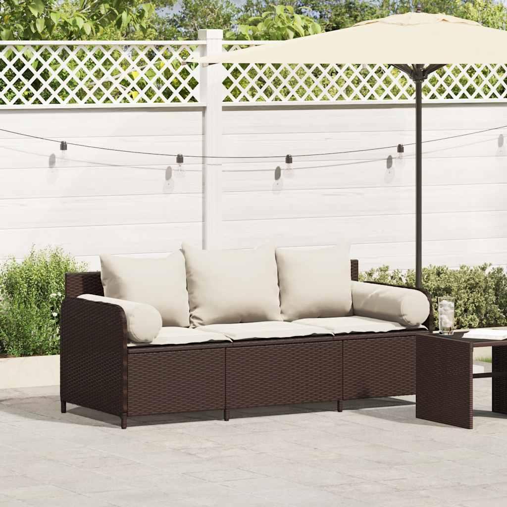 3-personers havesofa med hynder polyrattan brun