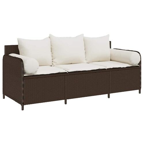 3-personers havesofa med hynder polyrattan brun