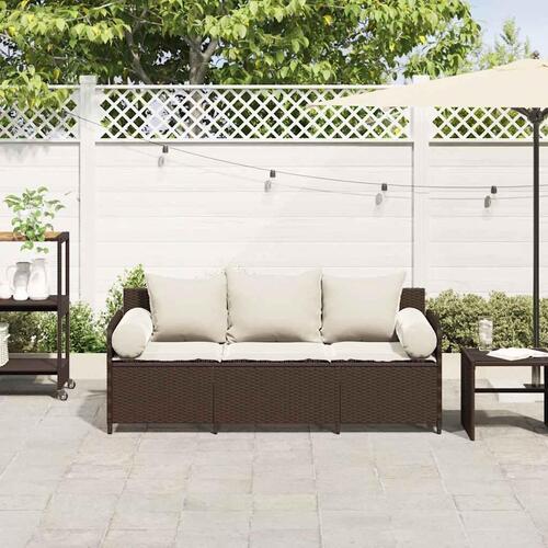 3-personers havesofa med hynder polyrattan brun