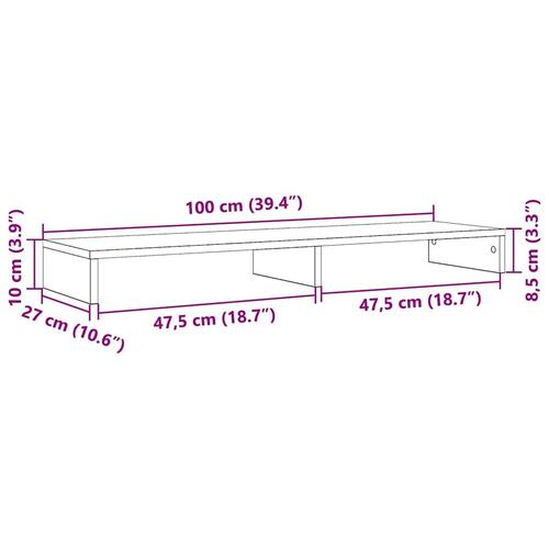 Skærmholder 100x27x10 cm konstrueret træ sort egetræsfarve