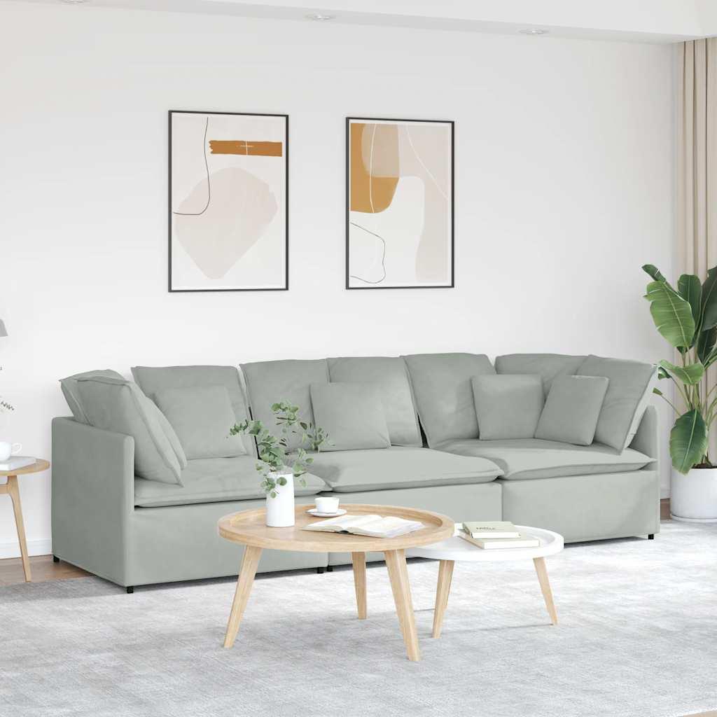 Modulsofa med hynder fløjl lysegrå