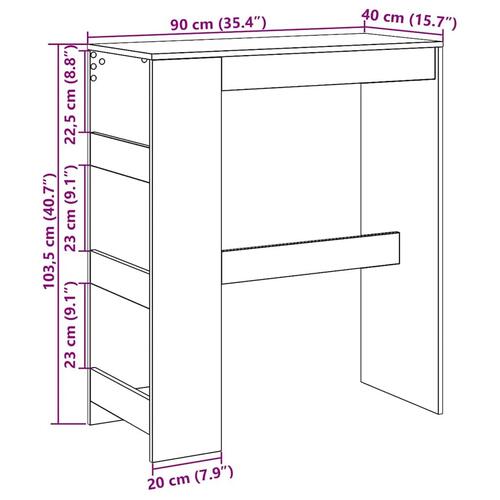 Barbord m. stativer 90x40x103,5 cm konstrueret træ sort egetræ