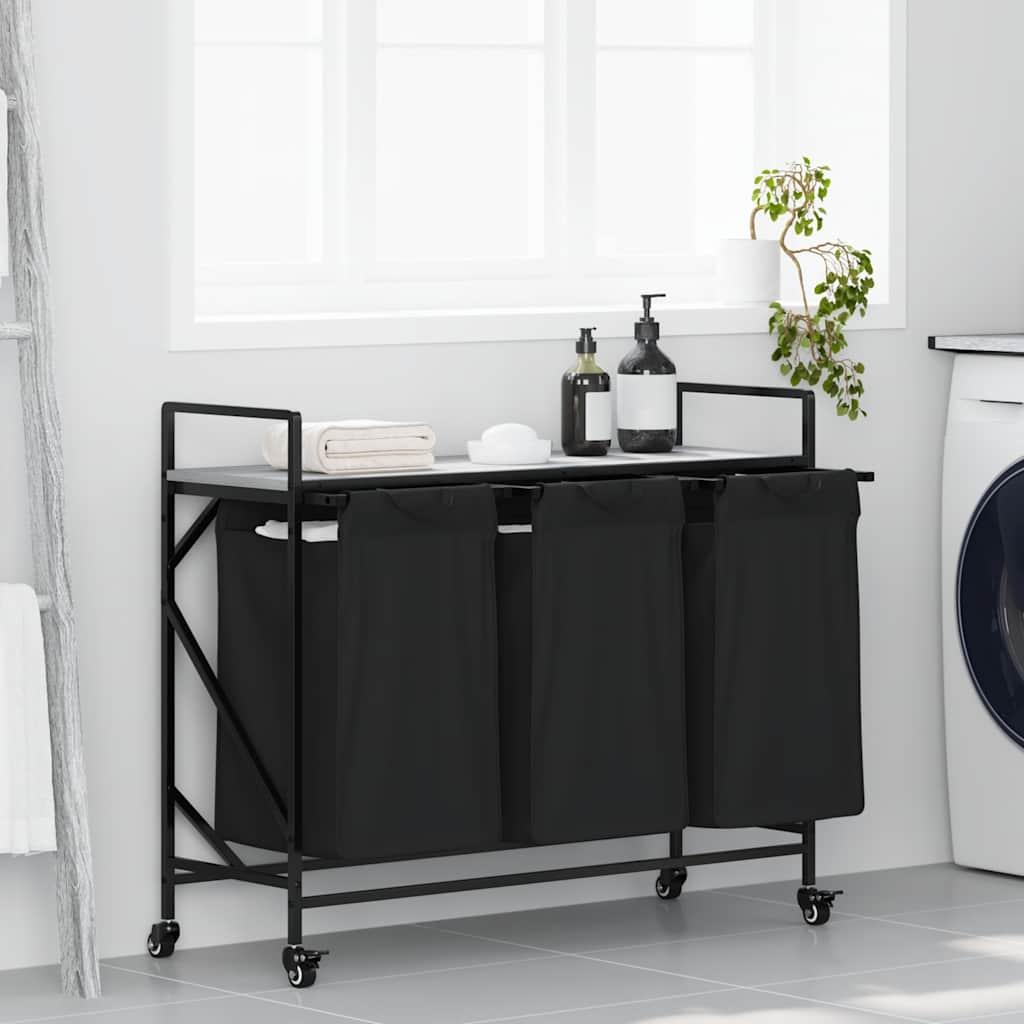 Vasketøjskurv 3 rum med hjul grå sonoma-eg billede