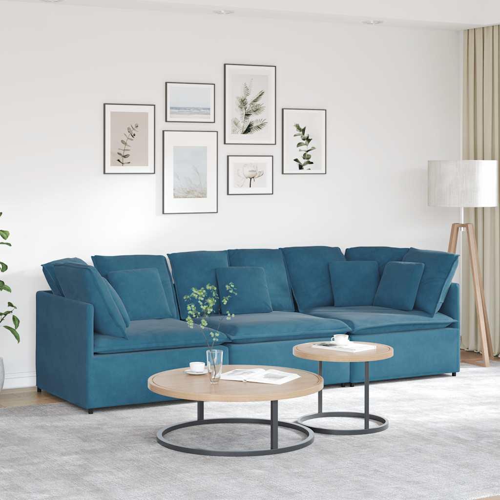 Modulsofa med hynder fløjl blå