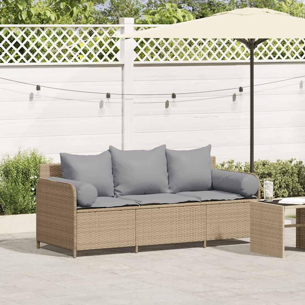 3-personers havesofa med hynder polyrattan beige