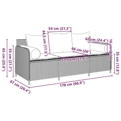 3-personers havesofa med hynder polyrattan beige