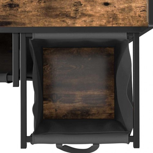 Vasketøjskurv 2 rum med hjul røget egetræsfarve