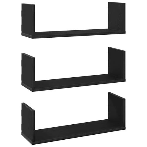 Væghylder 3 stk. 58x18x18 cm konstrueret træ sort egetræsfarve