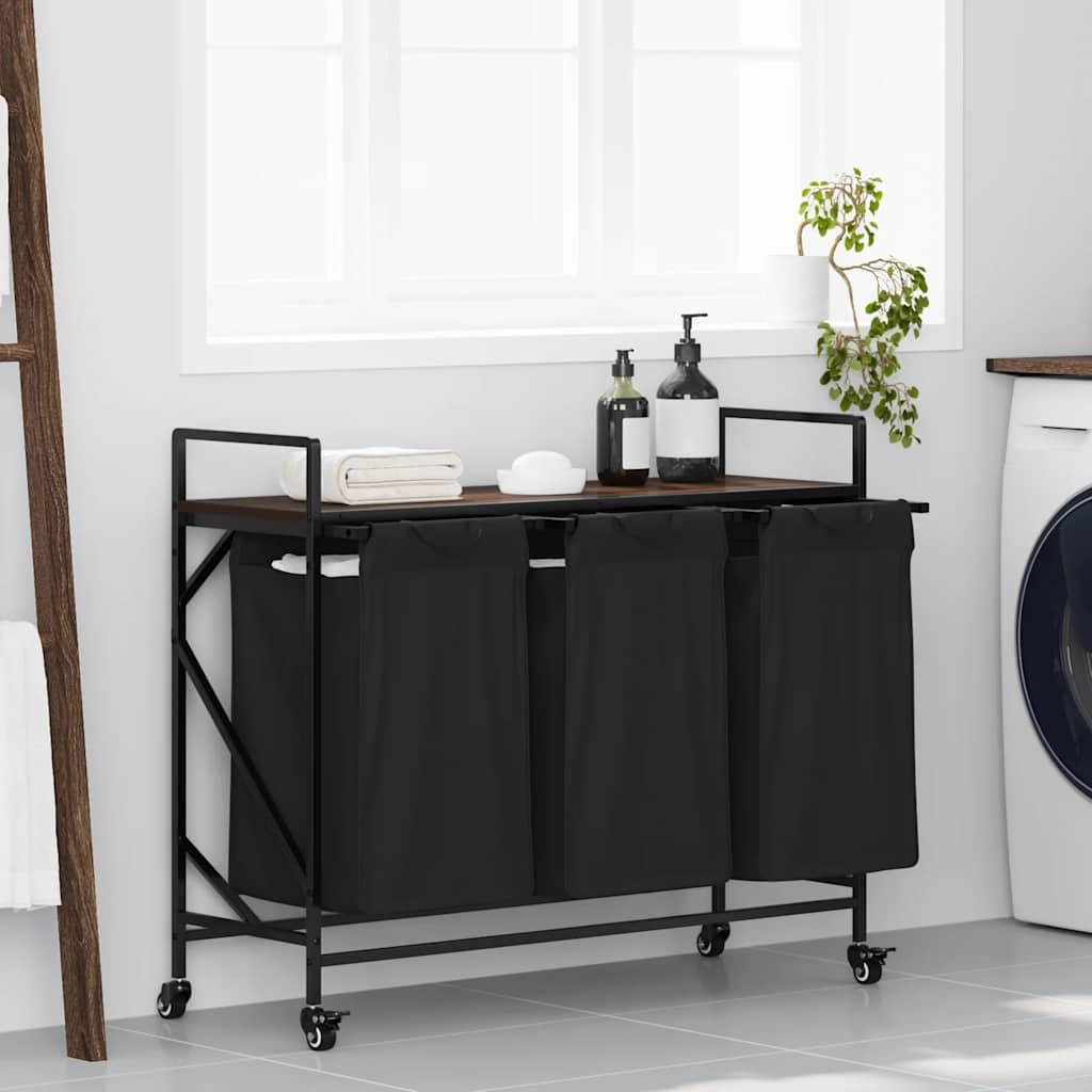 Vasketøjskurv 2 Rum Med Hjul Etræsfarve - Brun eg / 3 tasker