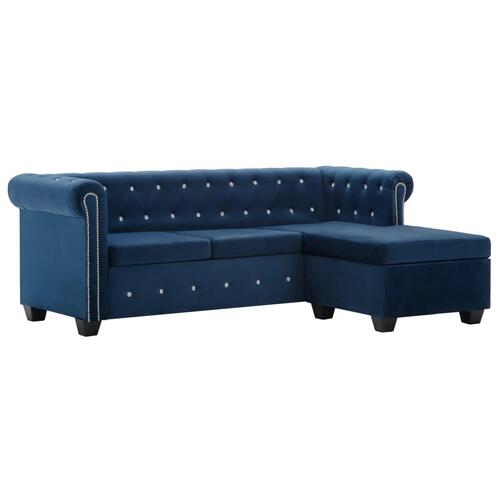 Chesterfieldsofa L-formet fløjlsbetræk 199 x 142 x 72 blå