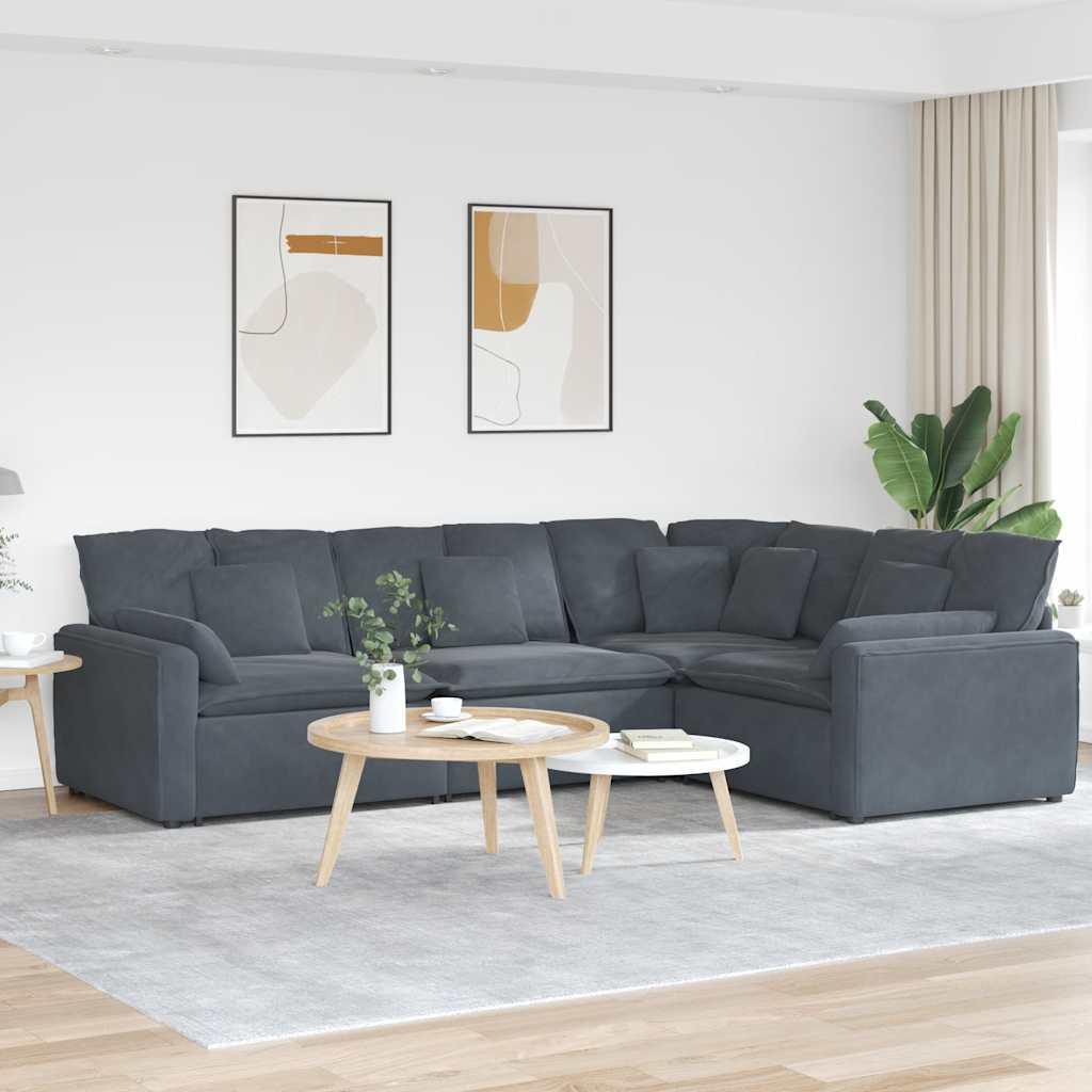 Modulsofa med hynder fløjl mørkegrå