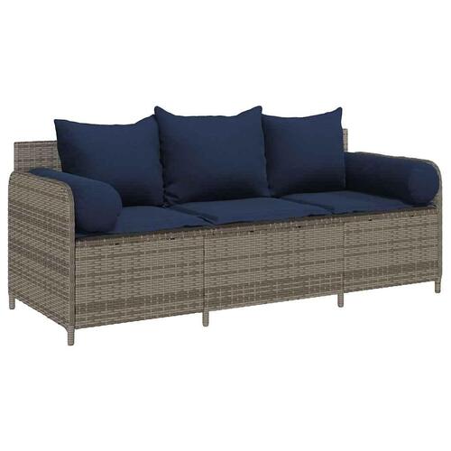 3-personers havesofa med hynder polyrattan grå