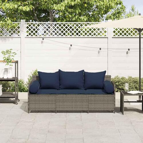 3-personers havesofa med hynder polyrattan grå