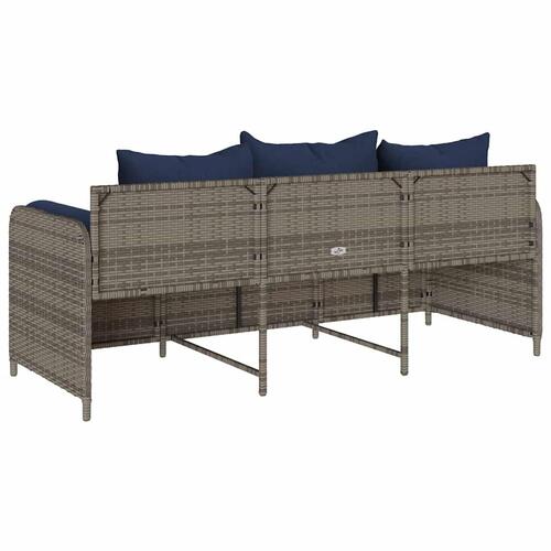 3-personers havesofa med hynder polyrattan grå