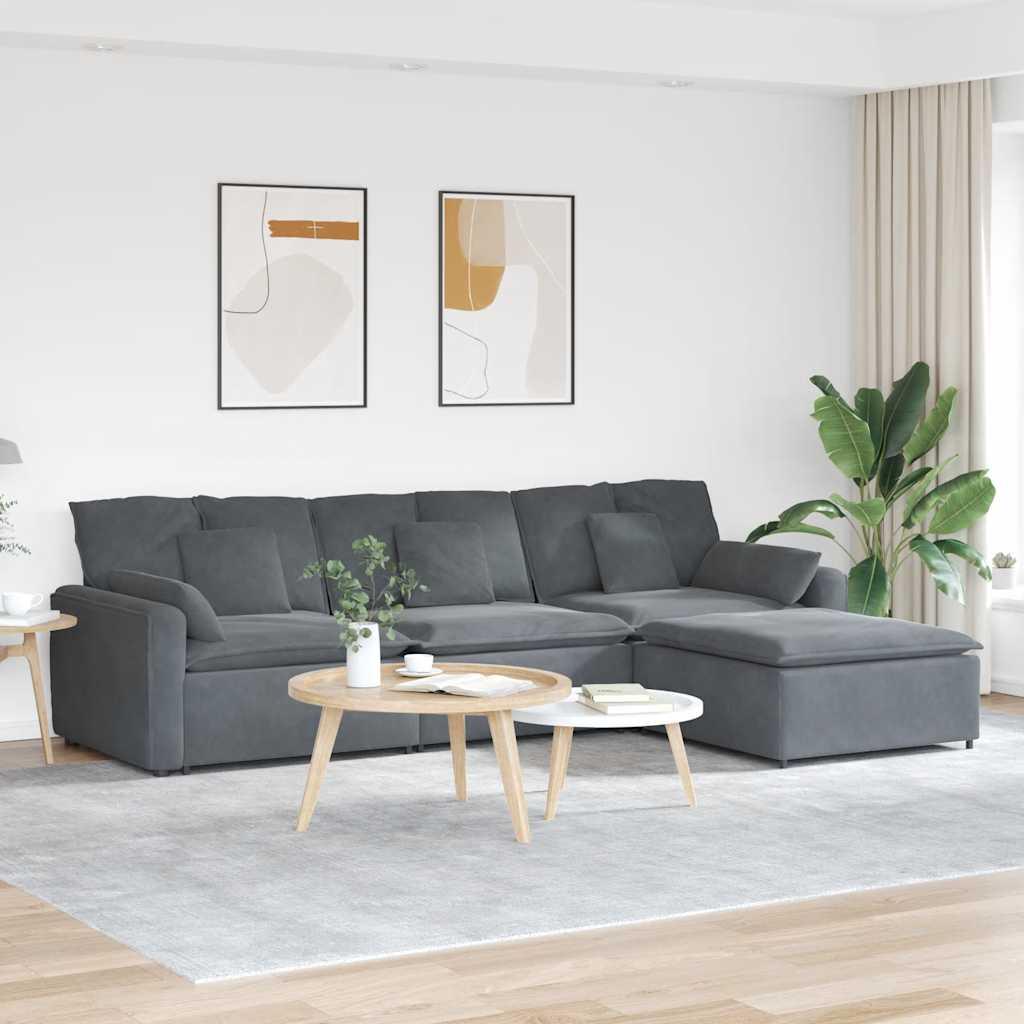 Modulsofa med fodskammel og hynder mørkegrå billede