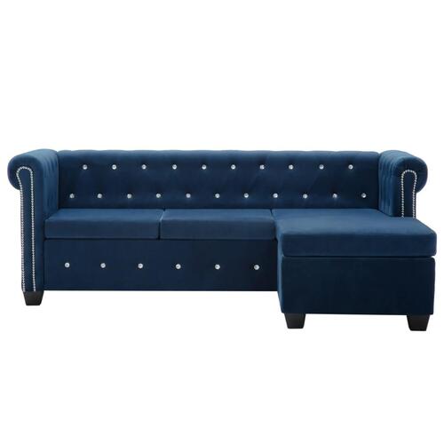 Chesterfieldsofa L-formet fløjlsbetræk 199 x 142 x 72 blå