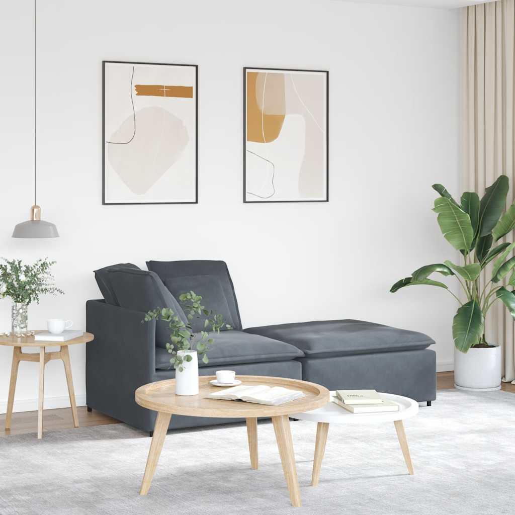 Modulsofa med fodskammel og hynder fløjl mørkegrå billede