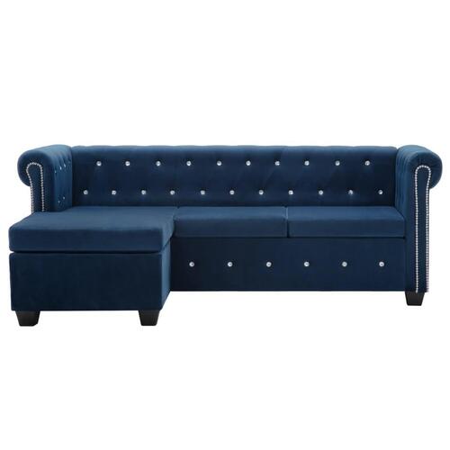 Chesterfieldsofa L-formet fløjlsbetræk 199 x 142 x 72 blå