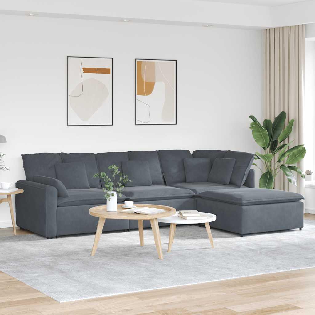 Modulsofa med fodskammel og hynder fløjl mørkegrå billede
