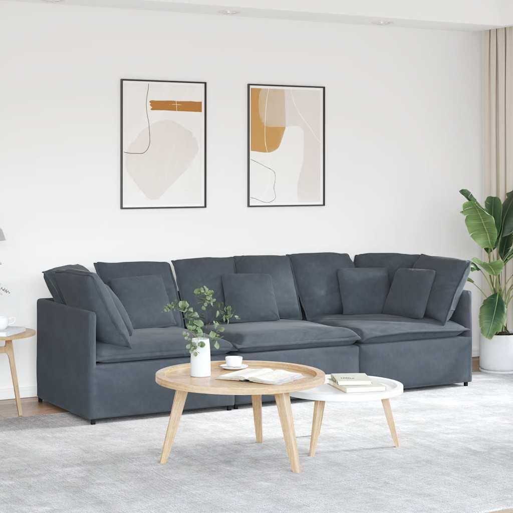 Modulsofa med hynder fløjl mørkegrå