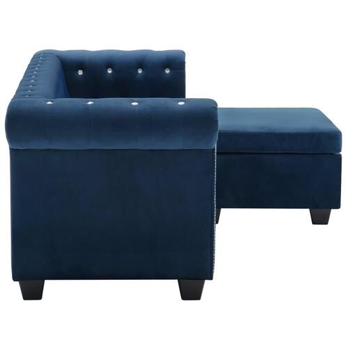 Chesterfieldsofa L-formet fløjlsbetræk 199 x 142 x 72 blå