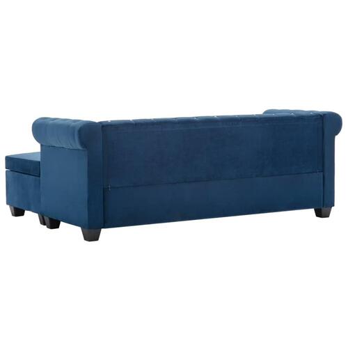 Chesterfieldsofa L-formet fløjlsbetræk 199 x 142 x 72 blå