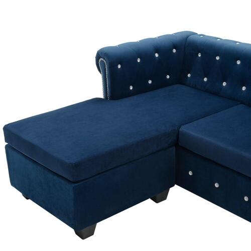 Chesterfieldsofa L-formet fløjlsbetræk 199 x 142 x 72 blå