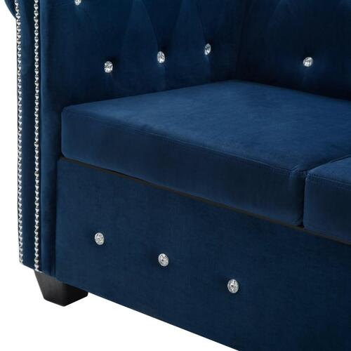 Chesterfieldsofa L-formet fløjlsbetræk 199 x 142 x 72 blå