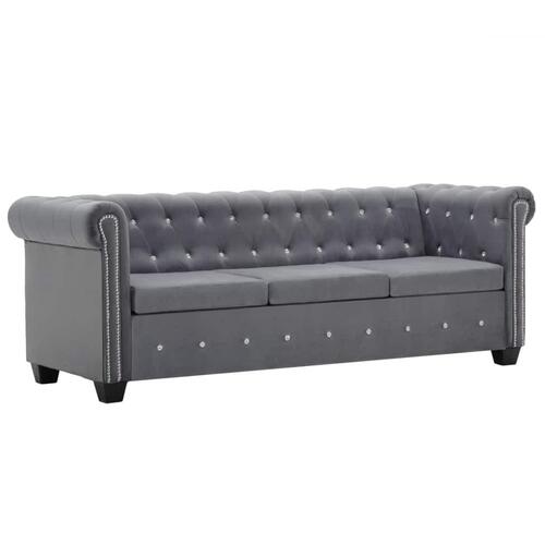3-personers chesterfieldsofa fløjlsbeklædning 199 x 75 x 72 cm grå