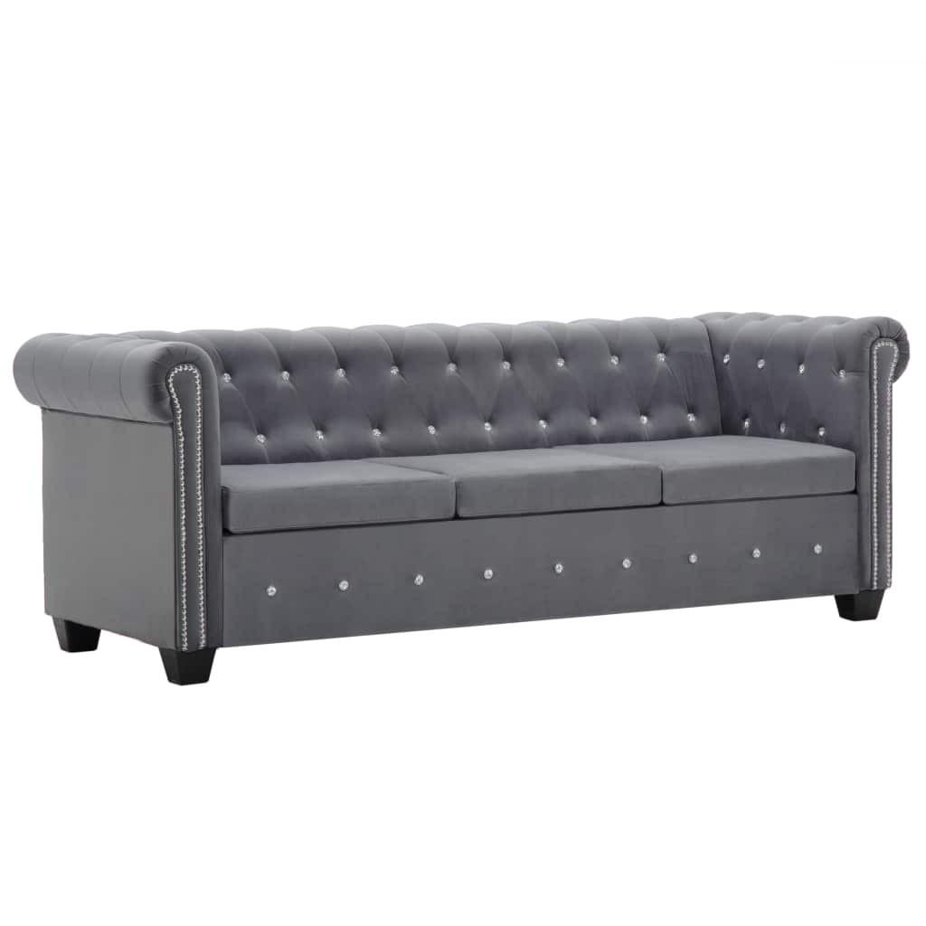 3-personers chesterfieldsofa fløjlsbeklædning 199 x 75 x 72 cm grå