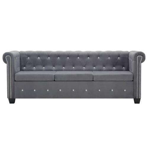 3-personers chesterfieldsofa fløjlsbeklædning 199 x 75 x 72 cm grå