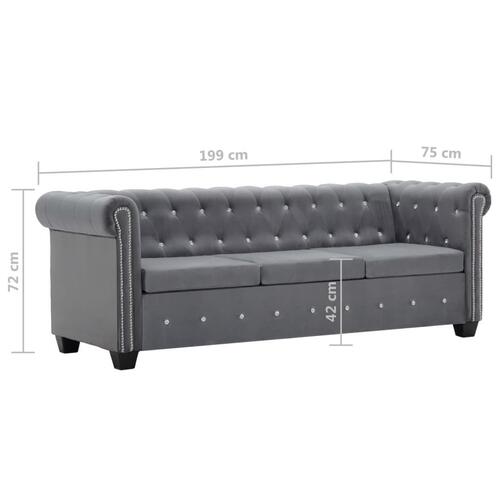 3-personers chesterfieldsofa fløjlsbeklædning 199 x 75 x 72 cm grå