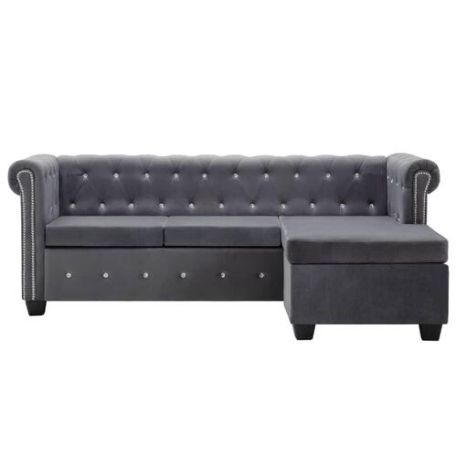 Chaiselong Chesterfield-sofa 199x142x72 cm velour grå