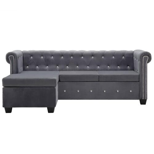 Chaiselong Chesterfield-sofa 199x142x72 cm velour grå