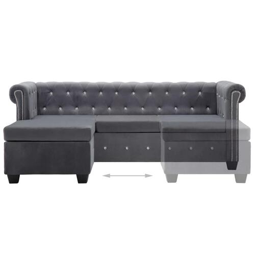Chaiselong Chesterfield-sofa 199x142x72 cm velour grå