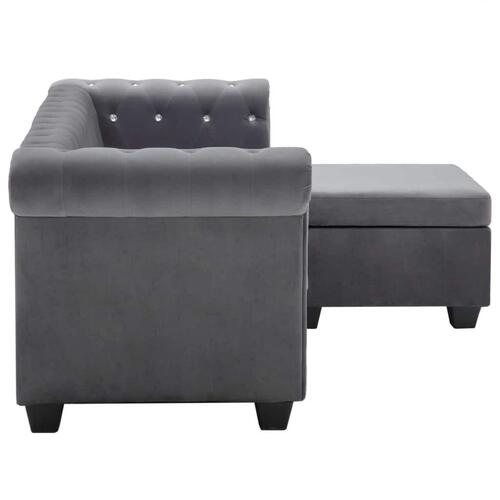 Chaiselong Chesterfield-sofa 199x142x72 cm velour grå
