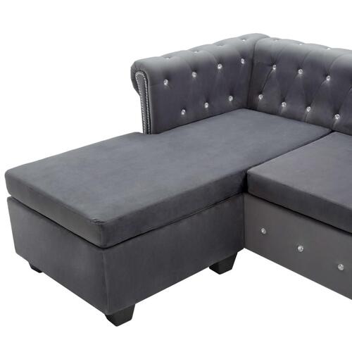 Chaiselong Chesterfield-sofa 199x142x72 cm velour grå