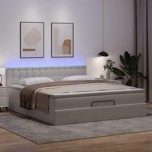 Osmannisk seng med madrasser & LEDs 160x200 cm kunstlæder hvid