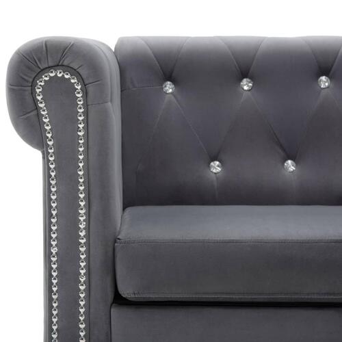 Chaiselong Chesterfield-sofa 199x142x72 cm velour grå