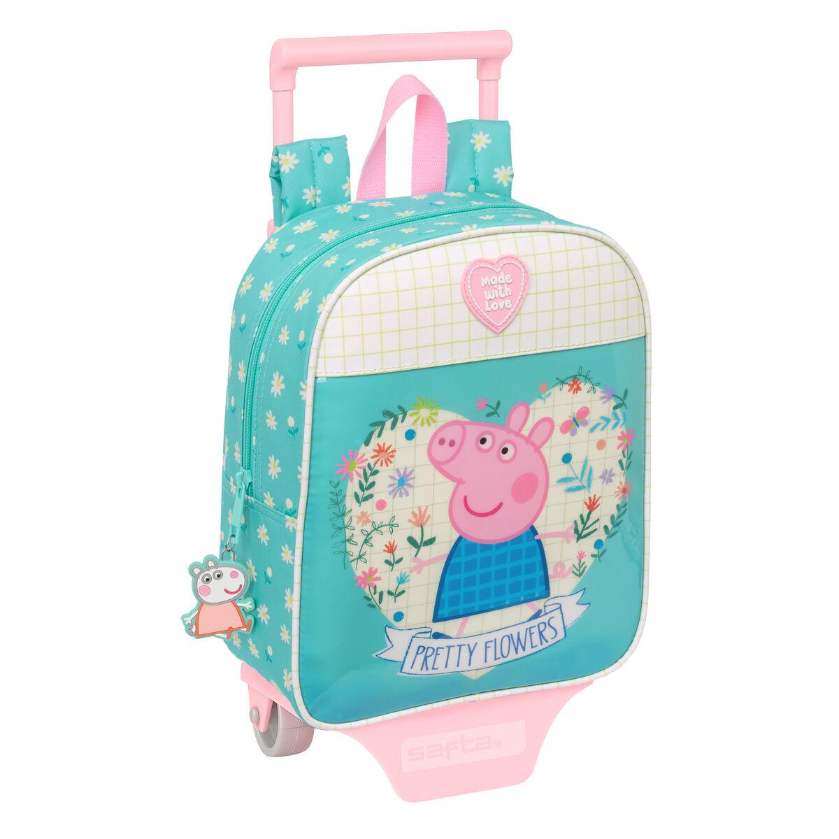 Peppa Pig skolerygsæk med hjul - Pretty Flowers, gul/mint, 22 × 27 × 10 cm